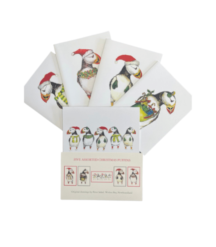 five assorted Christmas puffin