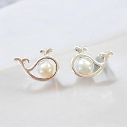 Whale and Pearl earring studs